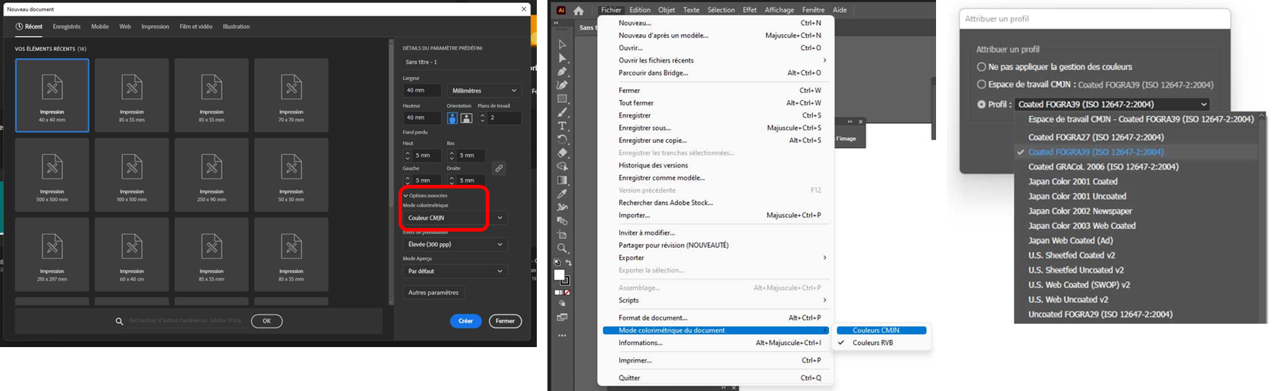 Régler espace colorimétrique Illustrator